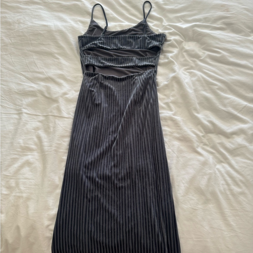 J.O.A. Slate Blue Ribbed Cutout Dress
